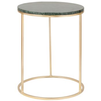 Tavolino da salotto in metallo dorato e marmo verde