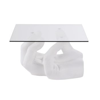 ALESSA - Tavolino da salotto in vetro con mano in magnesite bianca