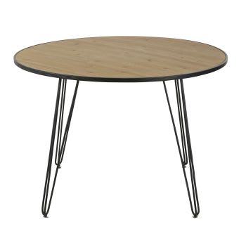 Laker - Tavolo da pranzo rotondo beige e nero per 4/5 persone Ø 110 cm