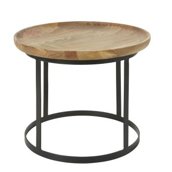 TAWA - Mesa de apoio de madeira de mangueira e metal preto