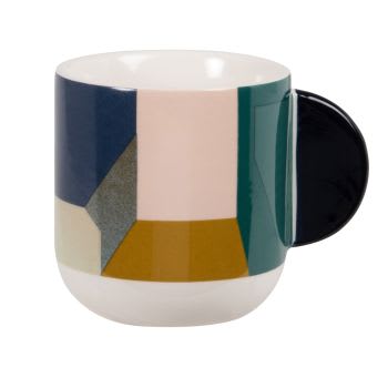 BUDAPEST - Lote de 2 - Taza de diseño geométrico de gres rosa, azul y verde
