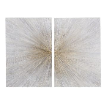 KIARA - Tela dittico dipinta bianca, dorata e beige 160x120 cm
