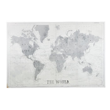 SABLONS - Tela impressa do mapa do mundo cinzenta e branca 180x120