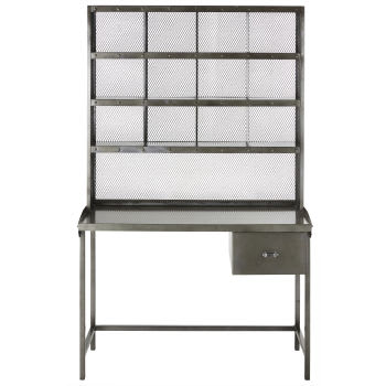 Telegraphic - Schreibtisch im Industrial-Stil mit 1 Schublade aus grauem, patiniertem Metall