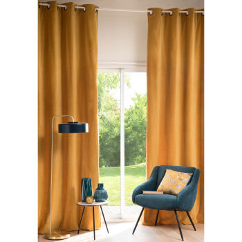 Douceur D'Intérieur Tenda TROPICALINE Con Occhielli 140x240 Cm – Giallo Effetto Lino – Velluto Oscurante Per Finestre