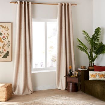 Tenda 140x250 Tonia, velluto panna con stampa oro, predisposta con