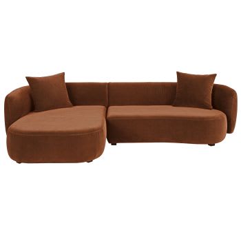 Curve - Terracotta fluwelen hoekzetel met linkse armleuning en 4/5 zitplaatsen