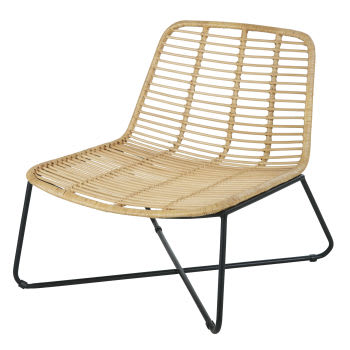 Anoki - Tiefer Sessel aus Rattangeflecht und schwarzem Metall
