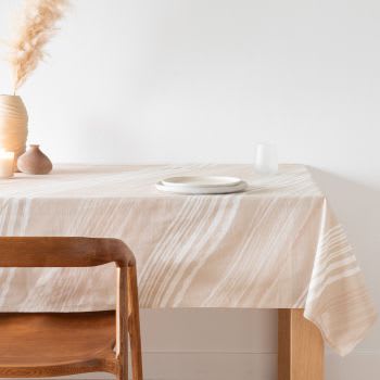 TUZYA - Tischdecke aus Bio-Baumwolle, mit Wellenmotiv, ecru und beige, 150x250cm