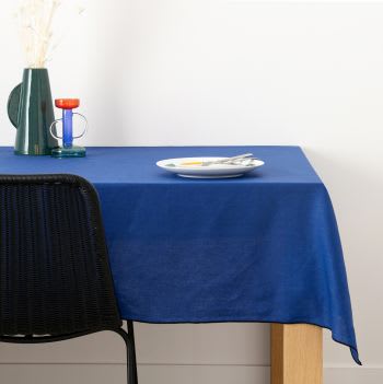 Tischdecke aus gewaschenem Leinen, blau und schwarz, 150x250cm