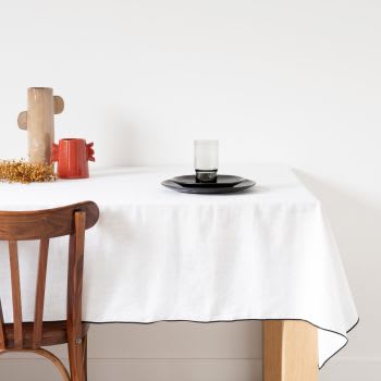 Tischdecke aus gewaschenem Leinen, weiß und schwarz, 150x250cm