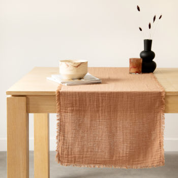 SAPARI - Tischläufer aus Baumwollgaze mit Fransen, braun, 45x150cm