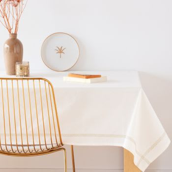 VALENTI - Toalha de mesa em algodão biológico branco e dourado 150x250