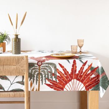 DALIR - Toalha de mesa em algodão biológico com estampado de folhagem multicolor 150x250