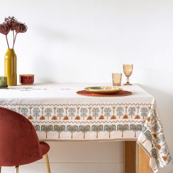 JILA - Toalha de mesa em algodão biológico com estampado de palmeiras cru 150x250