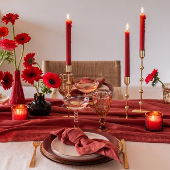 MAGDI - Toalha de mesa em algodão com franjas e renda terracota 150x250