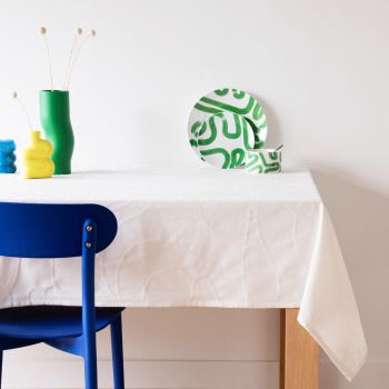 DANAM - Toalha de mesa em algodão com motivo de ondulações branca 150x250