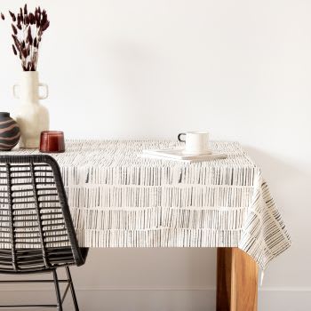 GHAN - Toalha de mesa em algodão revestido com estampado preto e branco 150x250