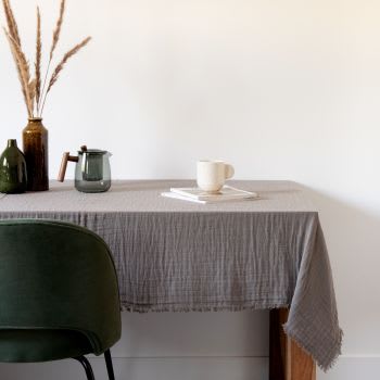 SAPARI - Toalha de mesa em gaze de algodão cinzento-antracite com franjas 140x250