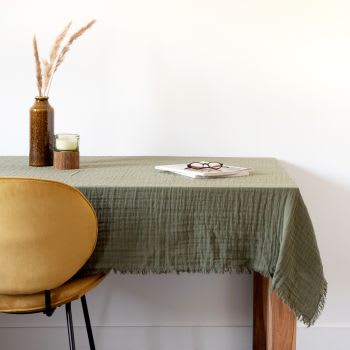 SAPARI - Toalha de mesa em gaze de algodão verde-caqui 140x250