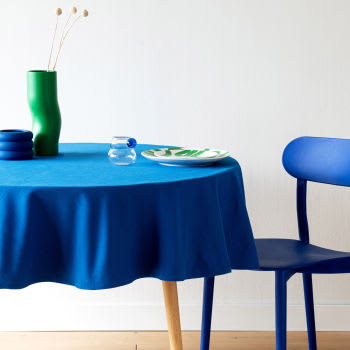JALIO - Toalha de mesa redonda em algodão biológico azul D170
