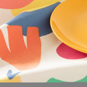 LEIREIA - Toalha de mesa revestida em algodão com estampado de frutos multicolores 150x250