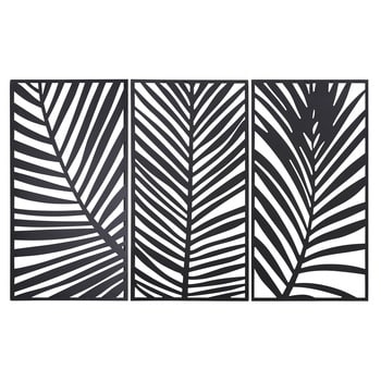 Tobago - 3-teiliges Bild Palmblätter, schwarzes Metall 144x90