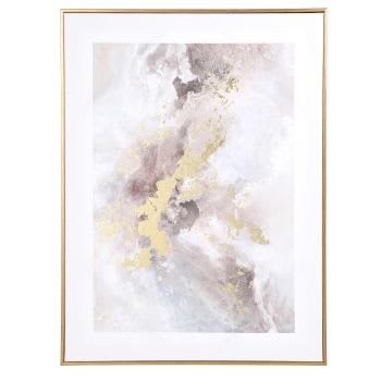 HYRIE - Toile imprimée dorée, blanche, rose et beige 45x60