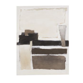 SIENNA - Toile peinte abstraite écrue et taupe 90x120