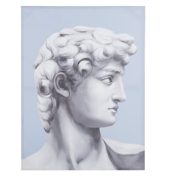 DAVID - Toile peinte statue blanche, grise et bleue 91x120