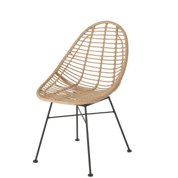 Tolum - Cadeira de jardim em resina reciclada, imitação de rattan e metal preto