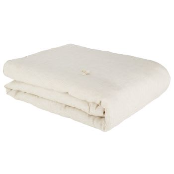 Trapunta boutis in lino lavato con motivo a righe écru e beige 100x200 cm