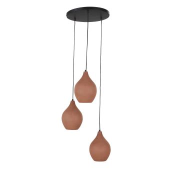 ASSIMA - Traubenförmige Hängelampe aus schwarzem Metall mit 3 Lampenschirmen aus Terrakotta
