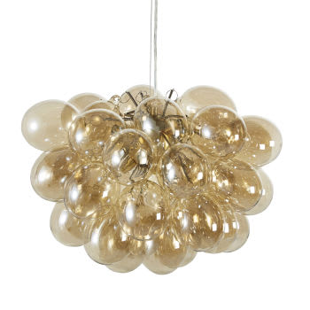 TREVOR - Lámpara de techo con varias bolas de cristal ámbar y metal dorado D.49