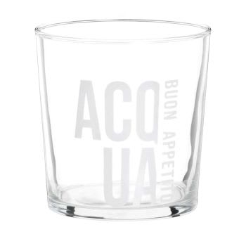 AQUA CUCINA - Set aus 6 - Trinkbecher aus Glas, transparent, weißer Schriftzug