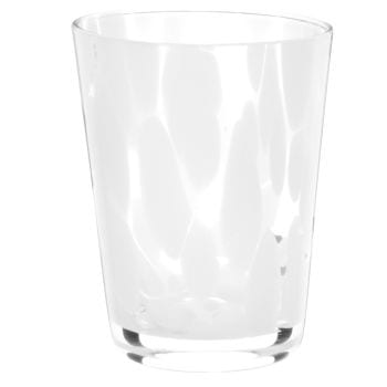 Set aus 4 - Trinkbecher aus transparentem Glas mit weißen Tupfen