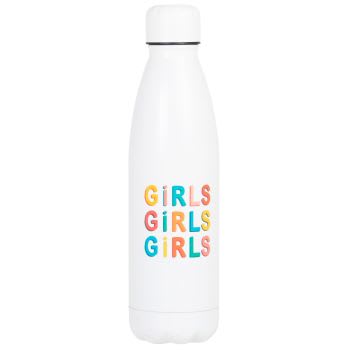 GIRLS - Trinkflasche aus weißem Edelstahl mit mehrfarbigem Schriftzug, 0,5L