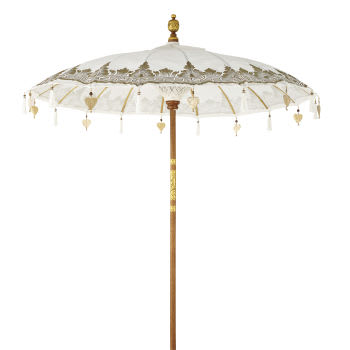 Ubud - Ombrelle 2x2m en coton écru motifs dorés