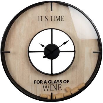 WINE - Uhr, beige, schwarz und Korken, D55cm