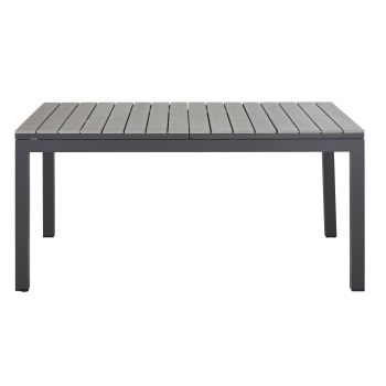 Uitschuifbare tuintafel van lichtgrijs en antracietgrijs aluminium met houtlook met 6/8 zitplaatsen