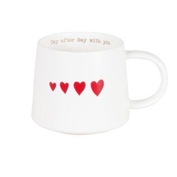 VALENTINE - Lot de 2 - Mug en grès blanc motifs cœurs rouges