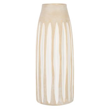 Vase aus beigem Steingut mit weißen vertikalen Linien, H33cm