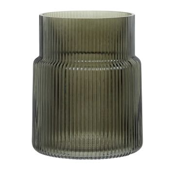 OZLA - Vase aus geriffeltem Rauchglas in Braun, H17cm