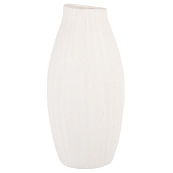 Vase aus Steingut, ecru, geriffelt, H31cm