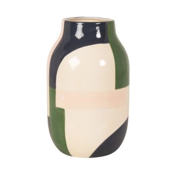 Liam - Vase aus Steingut, grün, beige und rosa H30cm