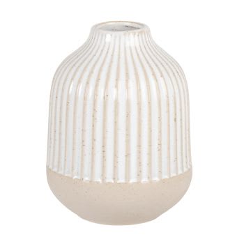 YVON - Vase aus weißem Steingut, beige geriffelt, H12cm