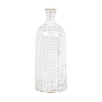 Vase aus weißem und grauem Steinzeug mit grafischen Mustern H28