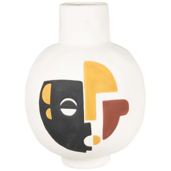 Zurich - Vase en dolomite blanche, noire, ocre et terracotta H35