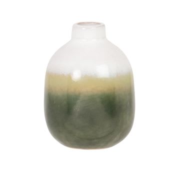 EMMY - Lot de 2 - Vase en grès vert, ocre et blanc H12