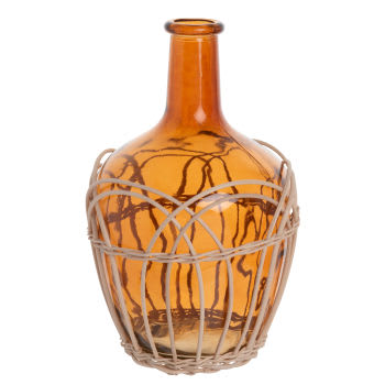 Lesceline - Vase en verre terracotta et rotin H28